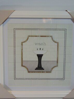 Ashland Washroom Wall Art Framed Glass Vtg Sink Print 13.5x13.5 NEW
